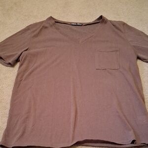 SHEIN Brown V-Neck Short Sleeve Tee